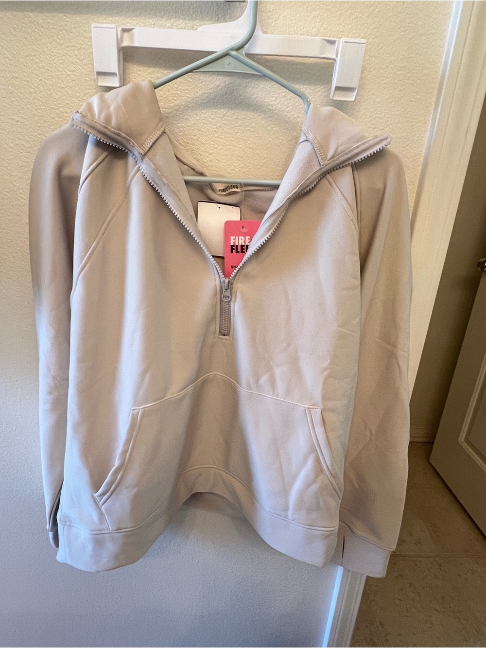 Women's Half-Zip Crewneck Hoodie Pullover Sweater - Light Beige